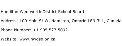 Hamilton Wentworth District School Board Address Contact Number