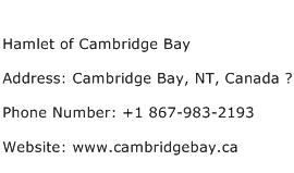 Hamlet of Cambridge Bay Address Contact Number