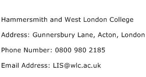 Hammersmith and West London College Address Contact Number
