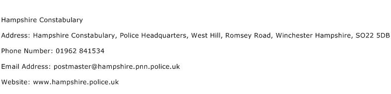 Hampshire Constabulary Address Contact Number