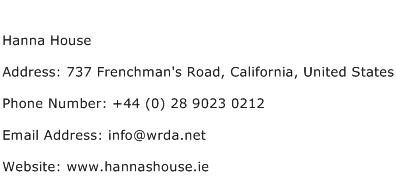 Hanna House Address Contact Number