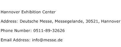 Hannover Exhibition Center Address Contact Number