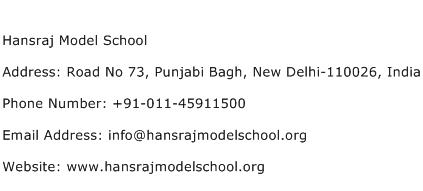 Hansraj Model School Address Contact Number