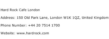 Hard Rock Cafe London Address Contact Number
