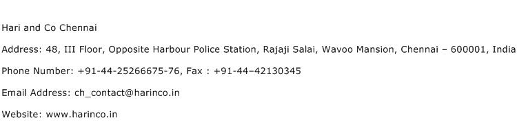 Hari and Co Chennai Address Contact Number