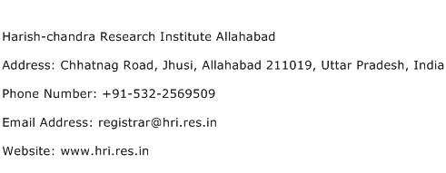 Harish chandra Research Institute Allahabad Address Contact Number