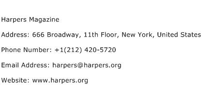 Harpers Magazine Address Contact Number