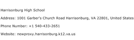 Harrisonburg High School Address Contact Number