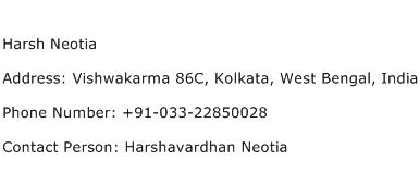 Harsh Neotia Address Contact Number