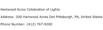 Hartwood Acres Celebration of Lights Address Contact Number