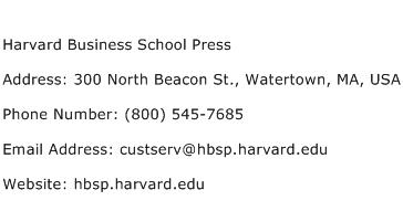 Harvard Business School Press Address Contact Number