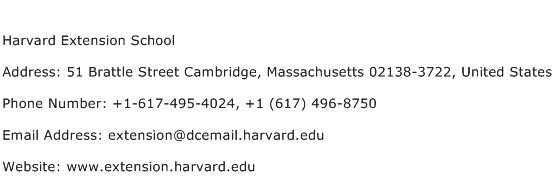 Harvard Extension School Address Contact Number