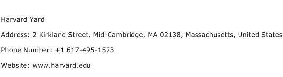Harvard Yard Address Contact Number