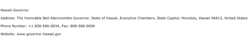 Hawaii Governor Address Contact Number