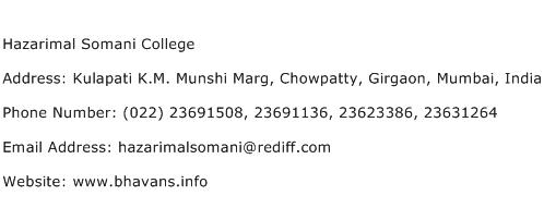 Hazarimal Somani College Address Contact Number