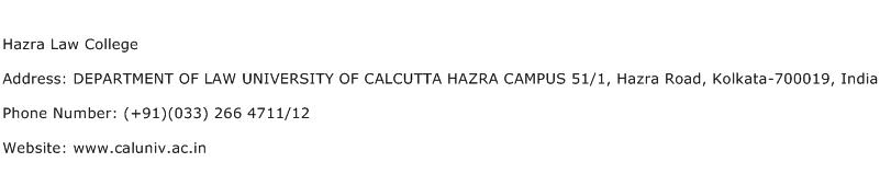 Hazra Law College Address Contact Number