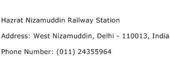 Hazrat Nizamuddin Railway Station Address Contact Number