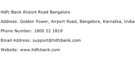 Hdfc Bank Airport Road Bangalore Address Contact Number
