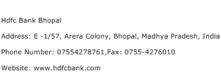 Hdfc Bank Bhopal Address Contact Number