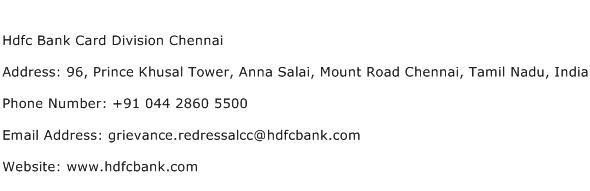 Hdfc Bank Card Division Chennai Address Contact Number