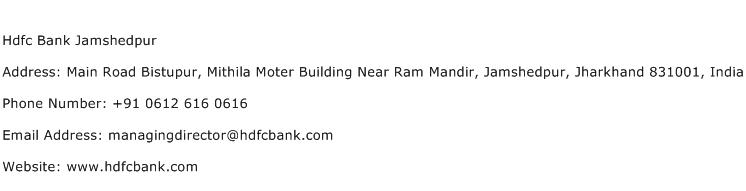 Hdfc Bank Jamshedpur Address Contact Number