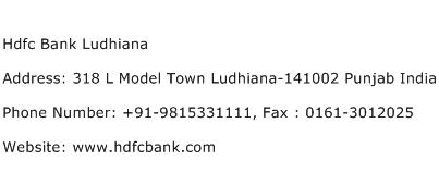 Hdfc Bank Ludhiana Address Contact Number