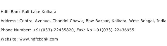 Hdfc Bank Salt Lake Kolkata Address Contact Number