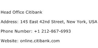 Head Office Citibank Address Contact Number