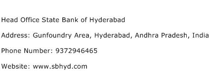 Head Office State Bank of Hyderabad Address Contact Number