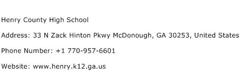 Henry County High School Address Contact Number