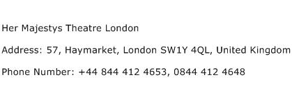 Her Majestys Theatre London Address Contact Number