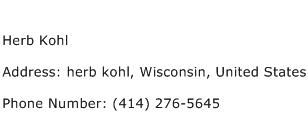 Herb Kohl Address Contact Number