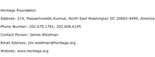 Heritage Foundation Address Contact Number
