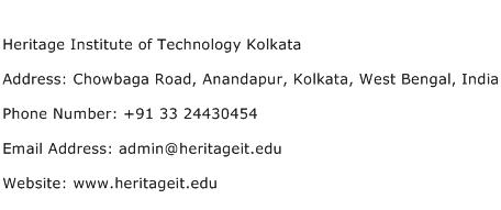 Heritage Institute of Technology Kolkata Address Contact Number