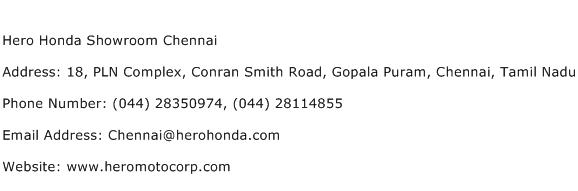 Hero Honda Showroom Chennai Address Contact Number