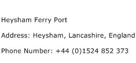 Heysham Ferry Port Address Contact Number