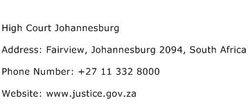 High Court Johannesburg Address Contact Number