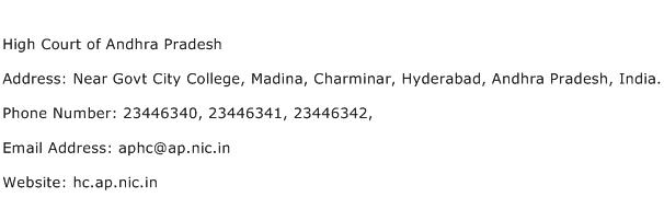 High Court of Andhra Pradesh Address Contact Number