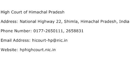 High Court of Himachal Pradesh Address Contact Number