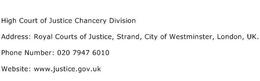 High Court of Justice Chancery Division Address Contact Number