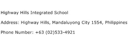 Highway Hills Integrated School Address Contact Number