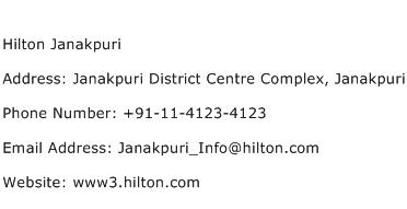 Hilton Janakpuri Address Contact Number