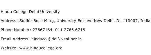 Hindu College Delhi University Address Contact Number