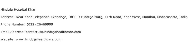 Hinduja Hospital Khar Address Contact Number