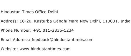 Hindustan Times Office Delhi Address Contact Number