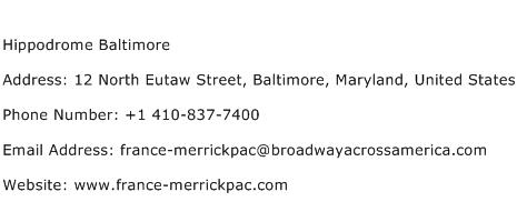 Hippodrome Baltimore Address Contact Number