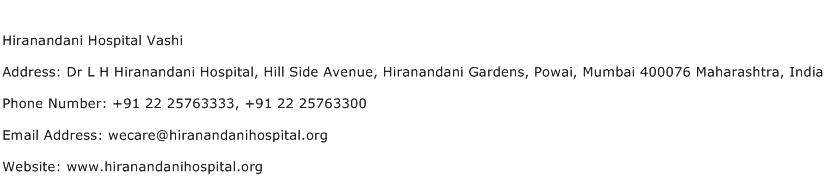 Hiranandani Hospital Vashi Address Contact Number