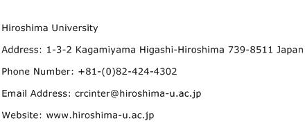 Hiroshima University Address Contact Number