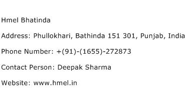 Hmel Bhatinda Address Contact Number