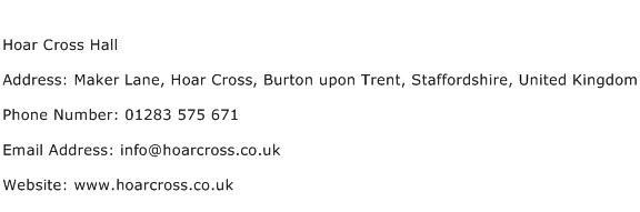 Hoar Cross Hall Address Contact Number